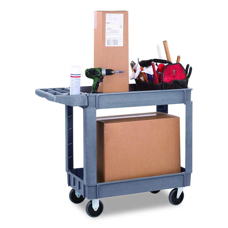 Two-Shelf Utility Cart, Plastic, 2 Shelves, 500 lb Capacity, 17.25" x 40" x 33.5", Gray