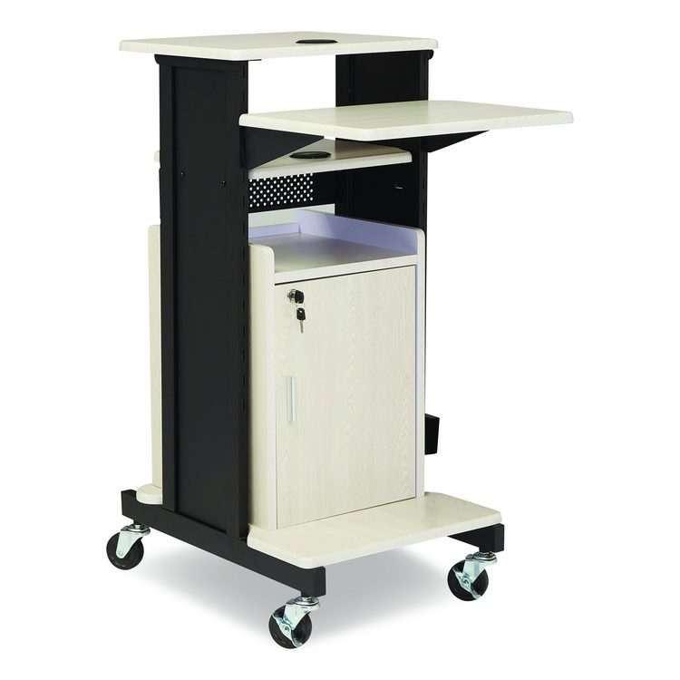 Premium Plus Presentation Cart with Storage Cabinet, 18 x 30 x 40.5, Ivory/Black