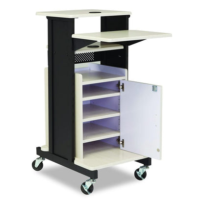 Premium Plus Presentation Cart with Storage Cabinet, 18 x 30 x 40.5, Ivory/Black