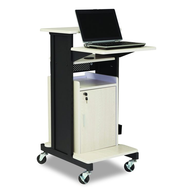 Premium Plus Presentation Cart with Storage Cabinet, 18 x 30 x 40.5, Ivory/Black