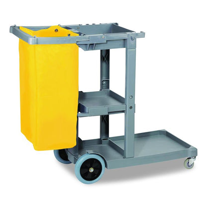 Janitor Cleaning Cart, Plastic, 4 Shelves, 1 Bin, 19" x 45" x 39", Gray