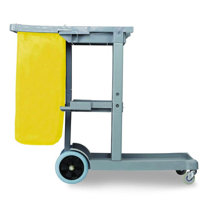 Janitor Cleaning Cart, Plastic, 4 Shelves, 1 Bin, 19" x 45" x 39", Gray
