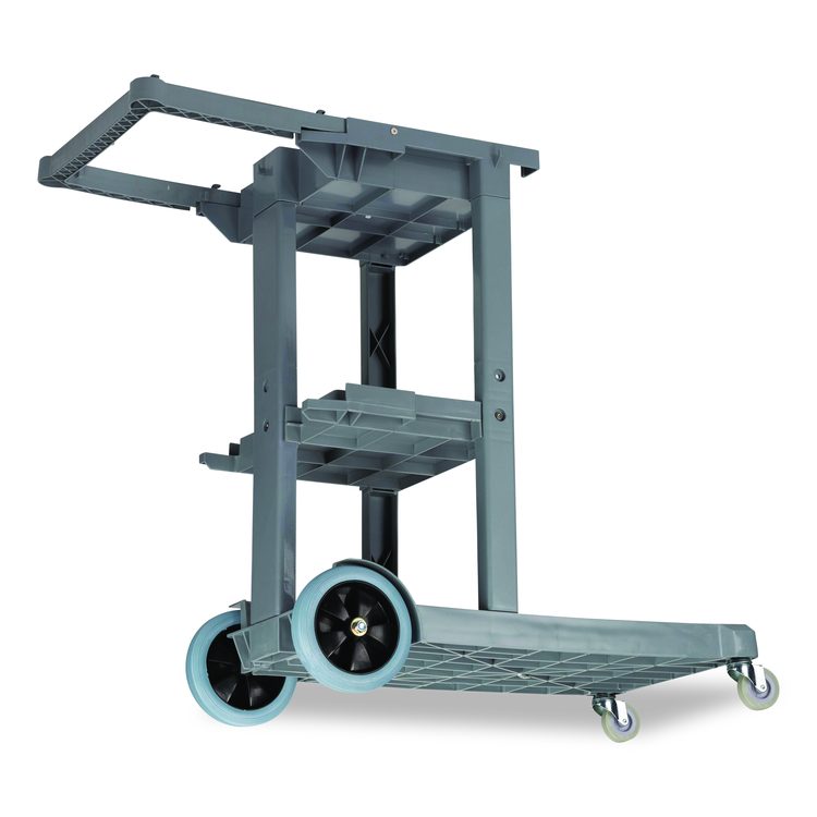 Janitor Cleaning Cart, Plastic, 4 Shelves, 1 Bin, 19" x 45" x 39", Gray