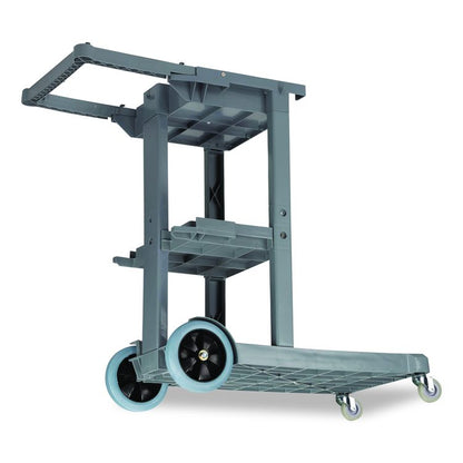 Janitor Cleaning Cart, Plastic, 4 Shelves, 1 Bin, 19" x 45" x 39", Gray