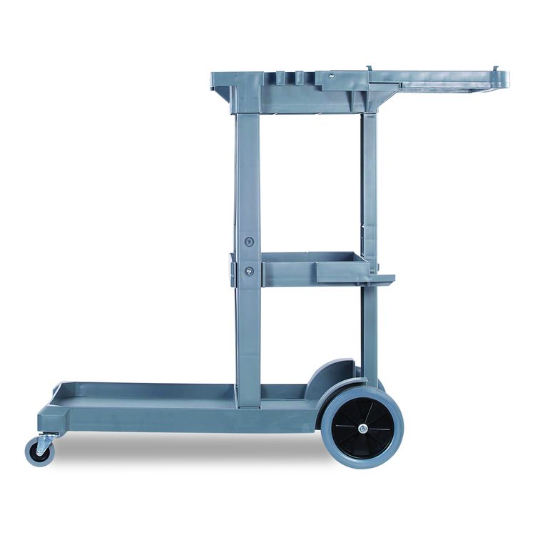 Janitor Cleaning Cart, Plastic, 4 Shelves, 1 Bin, 19" x 45" x 39", Gray