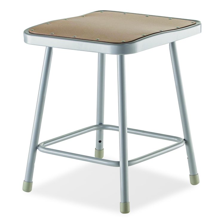 6300 Series Heavy Duty Square Seat Steel Stool, Backless, Supports Up to 500 lb, 17.5" Seat Height, Brown Seat, Gray Base