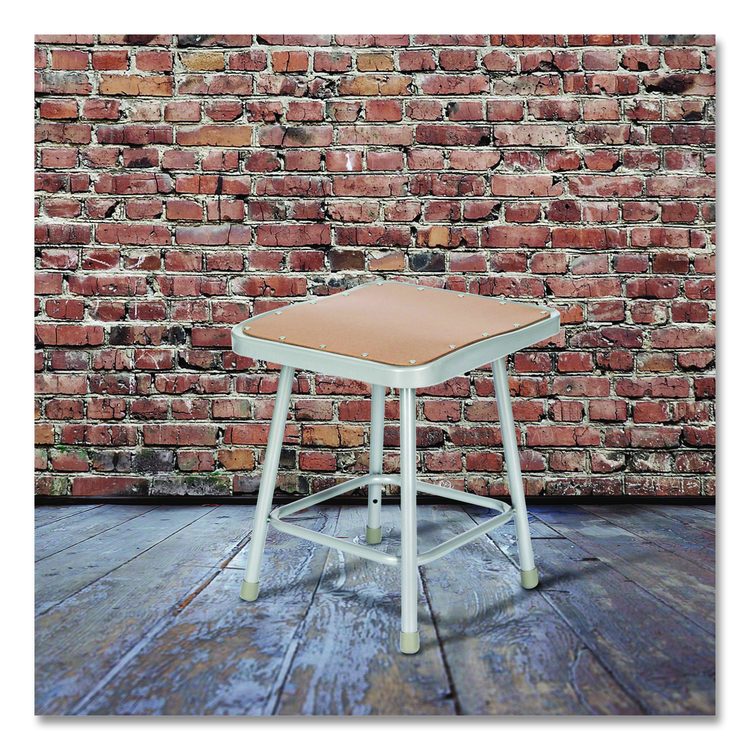 6300 Series Heavy Duty Square Seat Steel Stool, Backless, Supports Up to 500 lb, 17.5" Seat Height, Brown Seat, Gray Base