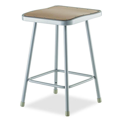 6300 Series Heavy Duty Square Seat Steel Stool, Backless, Supports Up to 500 lb, 23.25" Seat Height, Brown Seat, Gray Base