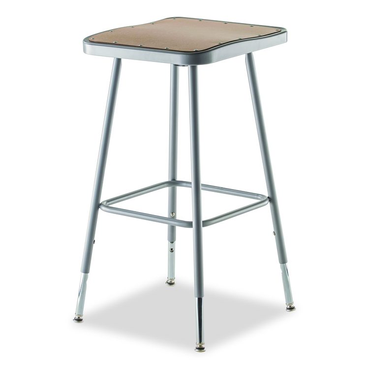 6300 Series Height Adjust Heavy Duty Square Seat Steel Stool, Backless, 500lb, 23.75" to 31.75" Height, Brown Seat, Gray Base