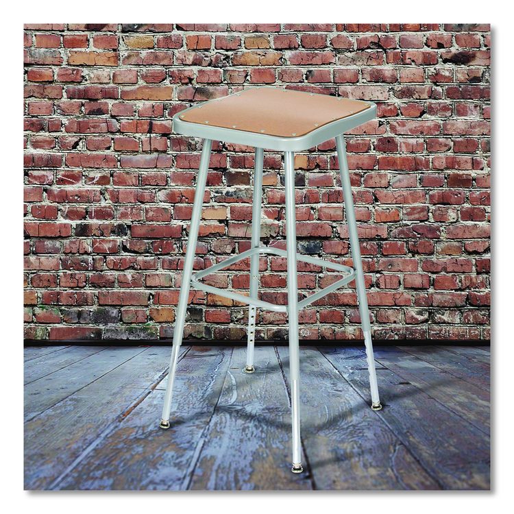 6300 Series Height Adjust Heavy Duty Square Seat Steel Stool, Backless, 500lb, 23.75" to 31.75" Height, Brown Seat, Gray Base