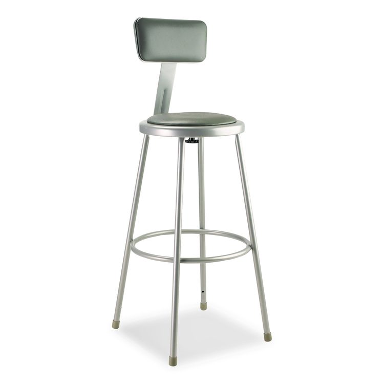 6400 Series Heavy Duty Vinyl Padded Stool With Backrest, Supports 500 lb, 30" Seat Height, Gray Seat, Gray Back, Gray Base