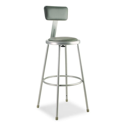 6400 Series Heavy Duty Vinyl Padded Stool With Backrest, Supports 500 lb, 30" Seat Height, Gray Seat, Gray Back, Gray Base