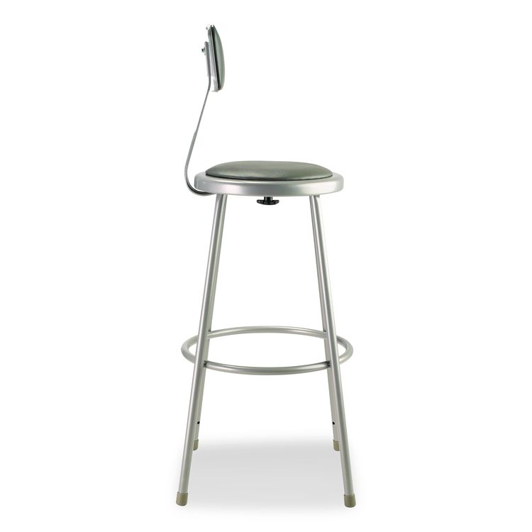 6400 Series Heavy Duty Vinyl Padded Stool With Backrest, Supports 500 lb, 30" Seat Height, Gray Seat, Gray Back, Gray Base