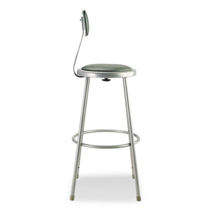 6400 Series Heavy Duty Vinyl Padded Stool With Backrest, Supports 500 lb, 30" Seat Height, Gray Seat, Gray Back, Gray Base