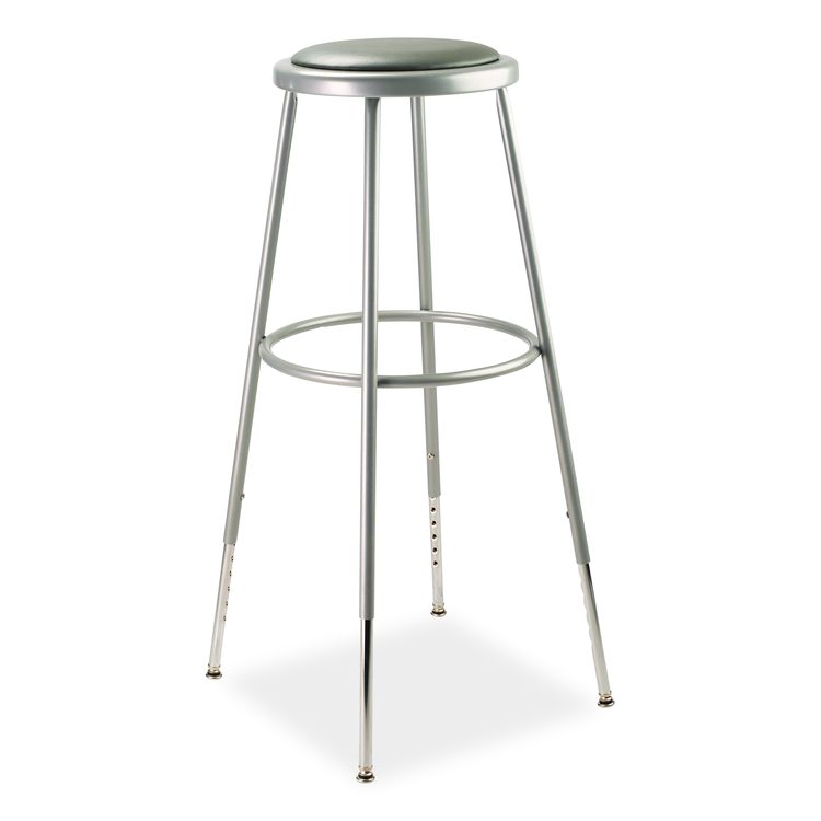 6400 Series Height Adjust Heavy Duty Vinyl Padded Steel Stool, Backless, Support 500lb, 30.5" to 38.5" Height, Gray Seat/Base