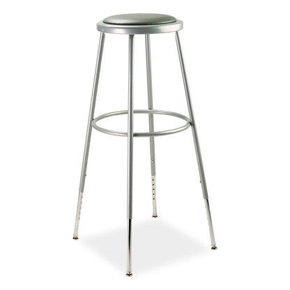 6400 Series Height Adjust Heavy Duty Vinyl Padded Steel Stool, Backless, Support 500lb, 30.5" to 38.5" Height, Gray Seat/Base