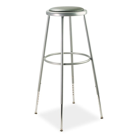 6400 Series Height Adjust Heavy Duty Vinyl Padded Steel Stool, Backless, Support 500lb, 30.5" to 38.5" Height, Gray Seat/Base