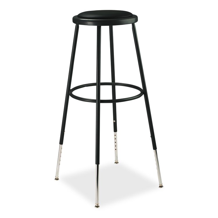 6400 Series Height Adjustable HD Vinyl Padded Steel Stool, Supports 500 lb, 30.5" to 38.5" Seat Height, Black Seat/Base