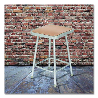 6300 Series Heavy Duty Square Seat Steel Stool, Backless, Supports Up to 500 lb, 23.25" Seat Height, Brown Seat, Gray Base