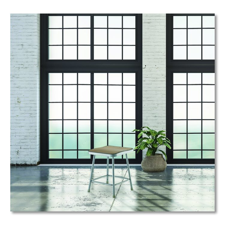 6300 Series Heavy Duty Square Seat Steel Stool, Backless, Supports Up to 500 lb, 17.5" Seat Height, Brown Seat, Gray Base