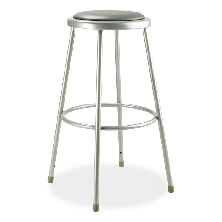 6400 Series Fixed Height Heavy Duty Vinyl Padded Steel Stool, Backless, Supports 500 lb, 30" Seat Height, Gray Seat/Base