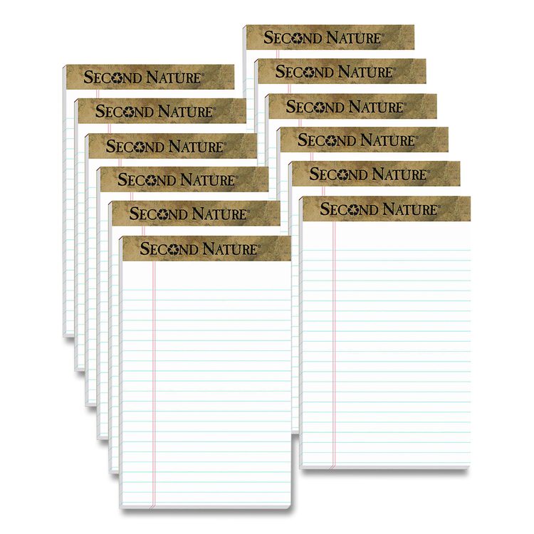 Second Nature Recycled Ruled Pads, Narrow Rule, (50) White 5 x 8 Sheets, Dozen