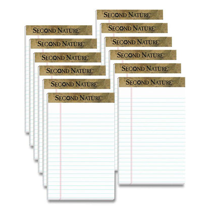 Second Nature Recycled Ruled Pads, Narrow Rule, (50) White 5 x 8 Sheets, Dozen