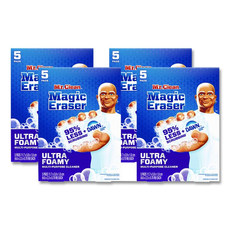 Magic Eraser, Ultra Foamy, 4.6 x 2.3, 0.7" Thick, White, 5/Pack, 4 Packs/Carton