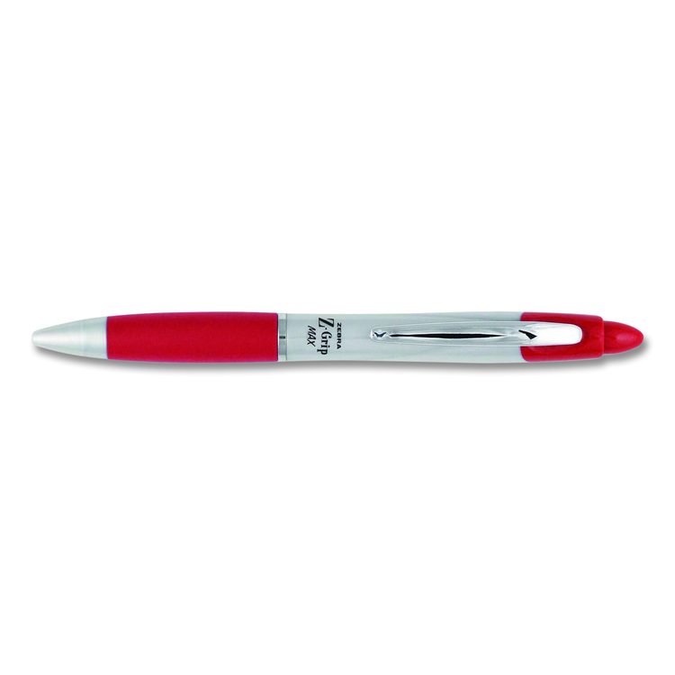 Z-Grip MAX Ballpoint Pen, Retractable, Medium 1 mm, Red Ink, Silver/Red Barrel, 12/Pack