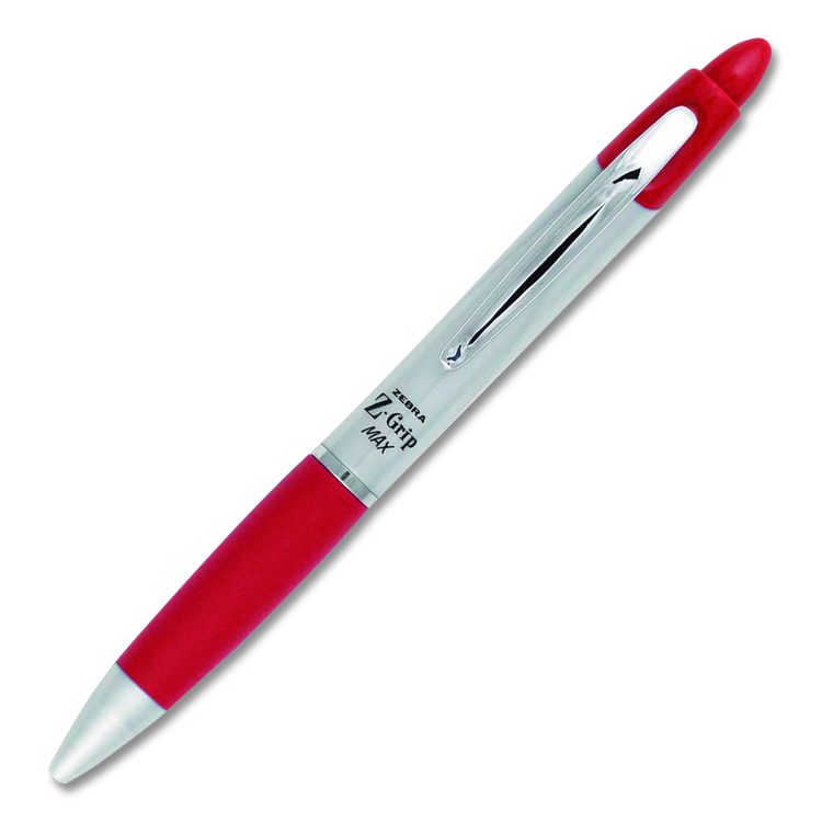 Z-Grip MAX Ballpoint Pen, Retractable, Medium 1 mm, Red Ink, Silver/Red Barrel, 12/Pack