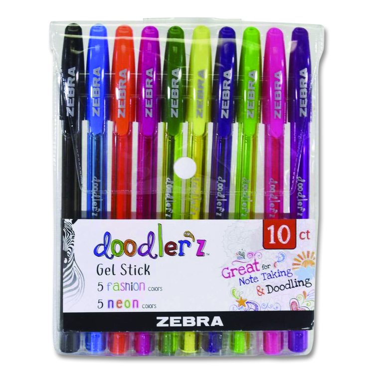 Doodler'z Gel Pen, Stick, Bold 1 mm, Assorted Fashion/Neon Ink and Barrel Colors, 10/Pack