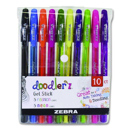 Doodler'z Gel Pen, Stick, Bold 1 mm, Assorted Fashion/Neon Ink and Barrel Colors, 10/Pack