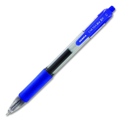Sarasa Dry Gel X20 Gel Pen, Retractable, Bold 1 mm, Blue Ink, Clear/Blue Barrel, 12/Pack