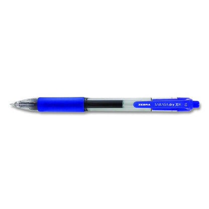 Sarasa Dry Gel X20 Gel Pen, Retractable, Bold 1 mm, Blue Ink, Clear/Blue Barrel, 12/Pack