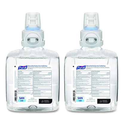 Advanced Hand Sanitizer Green Certified Foam Refill, For CS8 Dispensers, 1,200 mL, Fragrance-Free, 2/Carton