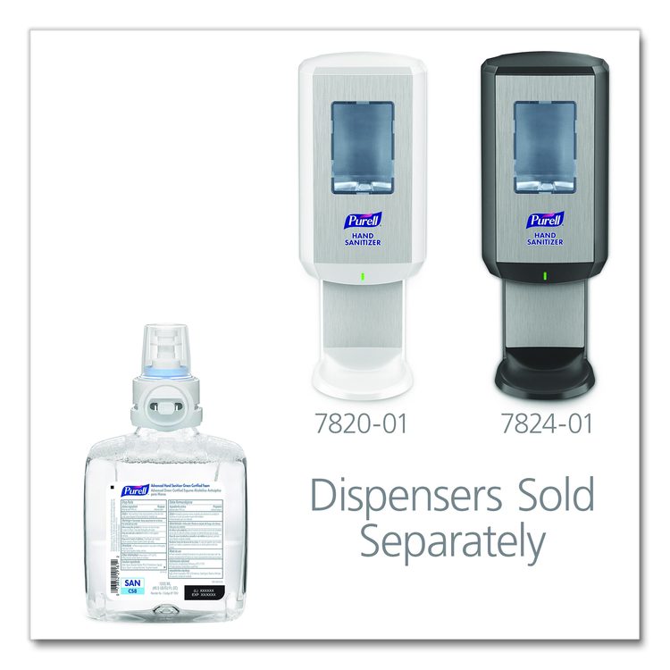 Advanced Hand Sanitizer Green Certified Foam Refill, For CS8 Dispensers, 1,200 mL, Fragrance-Free, 2/Carton