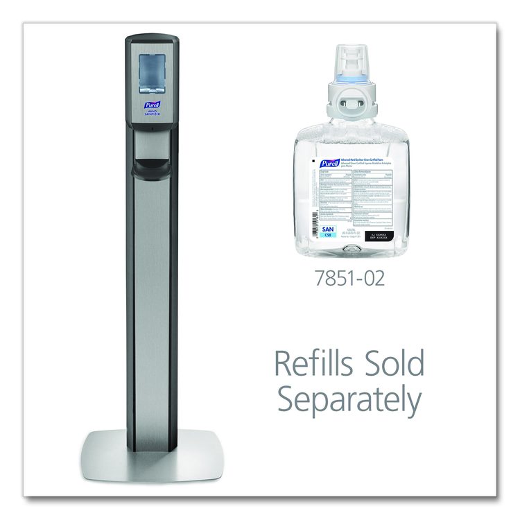 MESSENGER CS8 Silver Panel Floor Stand with Dispenser, 1,200 mL, 15.13 x 16.62 x 52.68, Graphite/Silver
