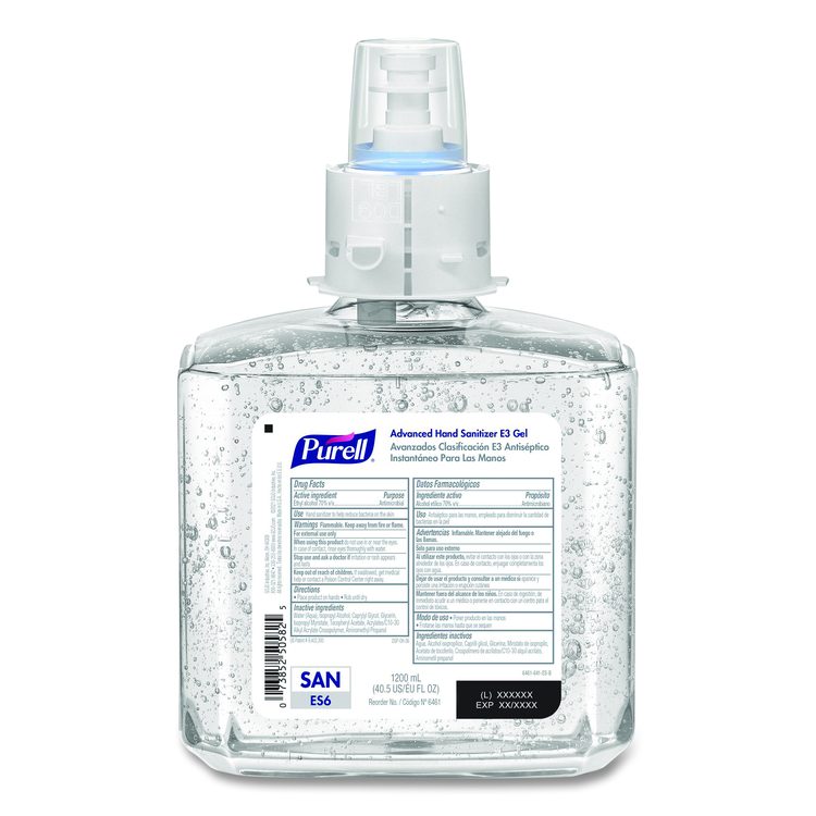 Food Processing Advanced Hand Sanitizer E3 Gel, 1,200 mL Bottle, Fragrance-Free, For ES6 Dispensers, 2/Carton