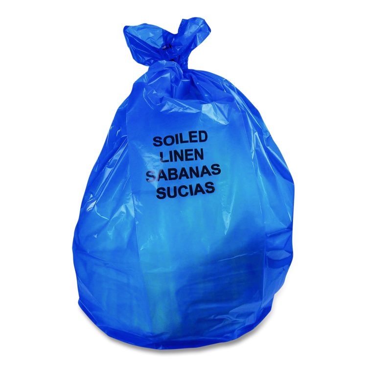 Linear Low Density Health Care Can Liners, Soiled Linen, 30 gal, 1.3 mil, 30" x 43", Blue, 200/Carton