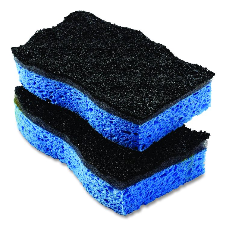 Scrunge Heavy-Duty Sponge, 2.63 x 4.25, 1" Thick, Black/Blue, 2/Pack, 8 Packs/Carton