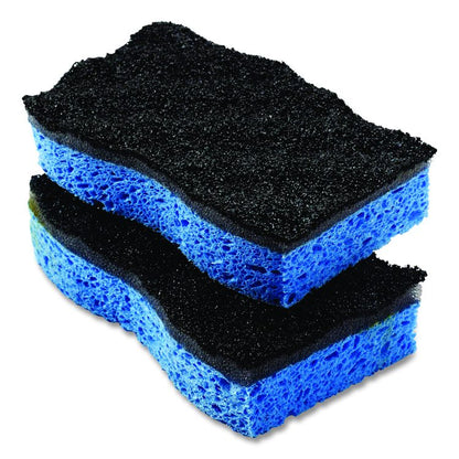 Scrunge Heavy-Duty Sponge, 2.63 x 4.25, 1" Thick, Black/Blue, 2/Pack, 8 Packs/Carton