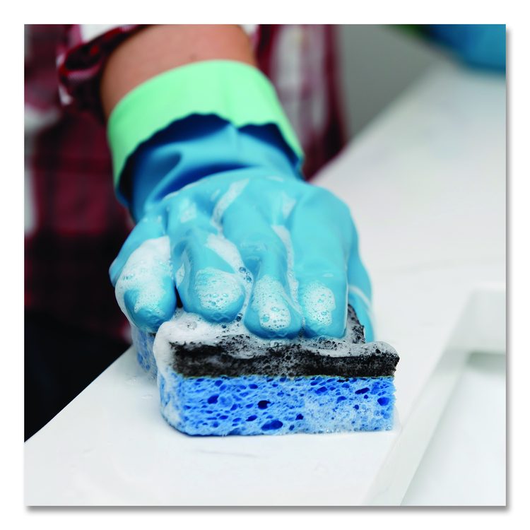 Scrunge Heavy-Duty Sponge, 2.63 x 4.25, 1" Thick, Black/Blue, 2/Pack, 8 Packs/Carton