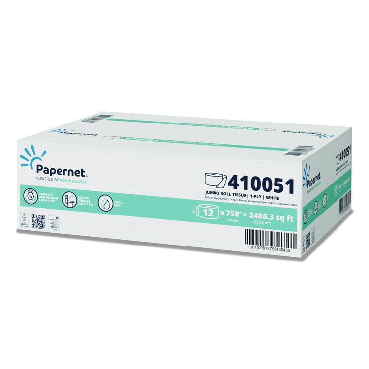 HyTech Seas Mini JRT, Septic Safe, 1-Ply, 3.3" x 750 ft, White, 6 Rolls/Carton