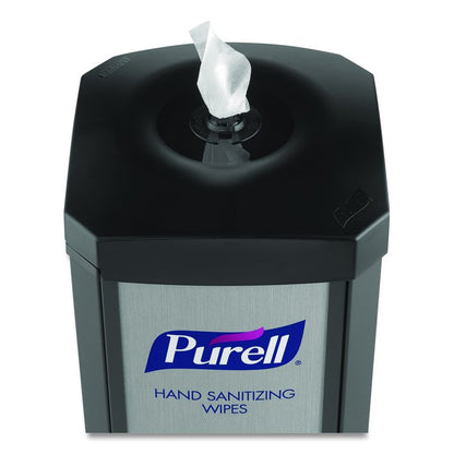 DS360 High Capacity Hand Sanitizing Wipes Station, 17 x 17.25 x 44.25, Black/Silver