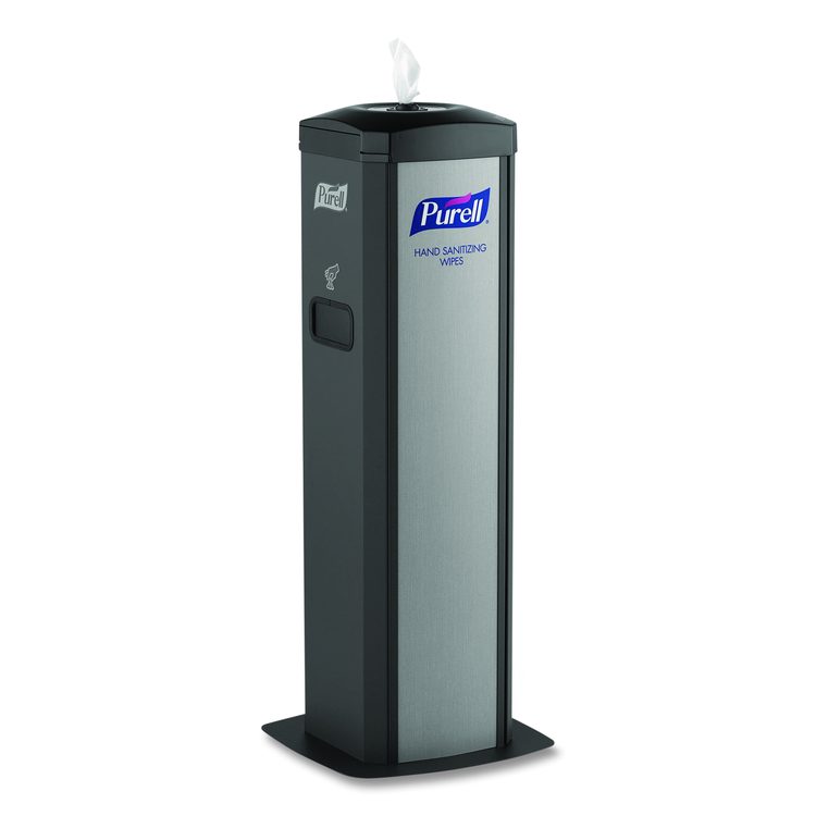 DS360 High Capacity Hand Sanitizing Wipes Station, 17 x 17.25 x 44.25, Black/Silver