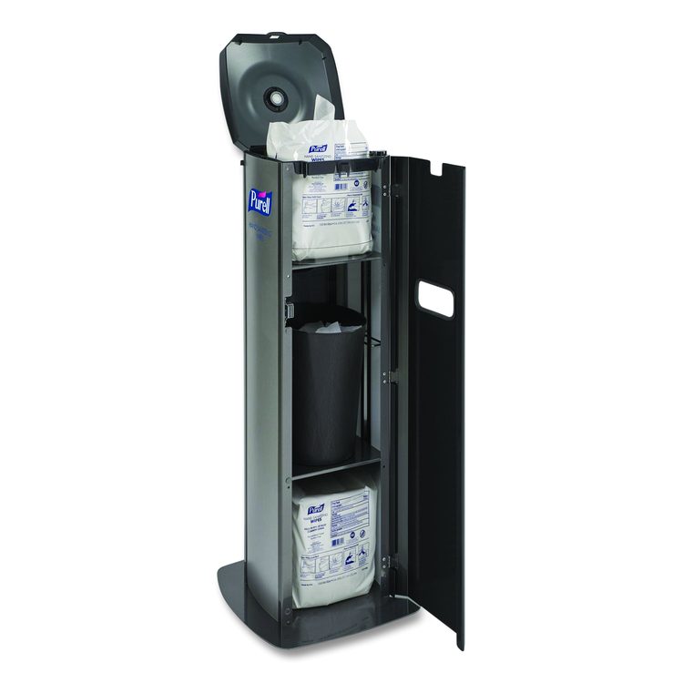 DS360 High Capacity Hand Sanitizing Wipes Station, 17 x 17.25 x 44.25, Black/Silver