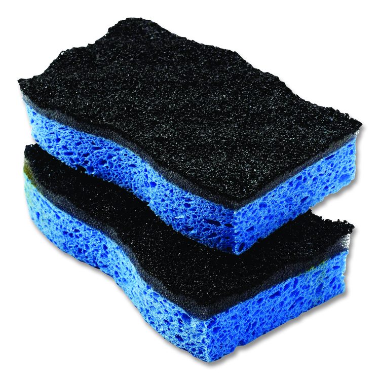 Scrunge Heavy-Duty Sponge, 2.63 x 4.25, 1" Thick, Black/Blue, 2/Pack