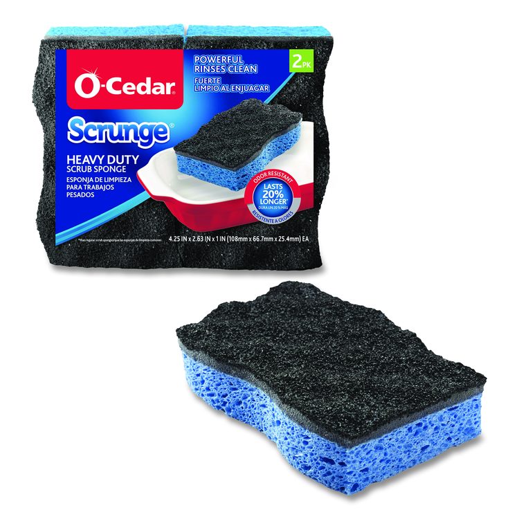 Scrunge Heavy-Duty Sponge, 2.63 x 4.25, 1" Thick, Black/Blue, 2/Pack