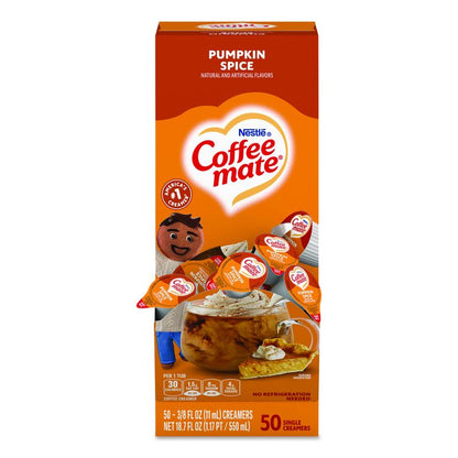 Liquid Coffee Creamer, Pumpkin Spice, 0.38 oz. Mini Cups, 50/Box