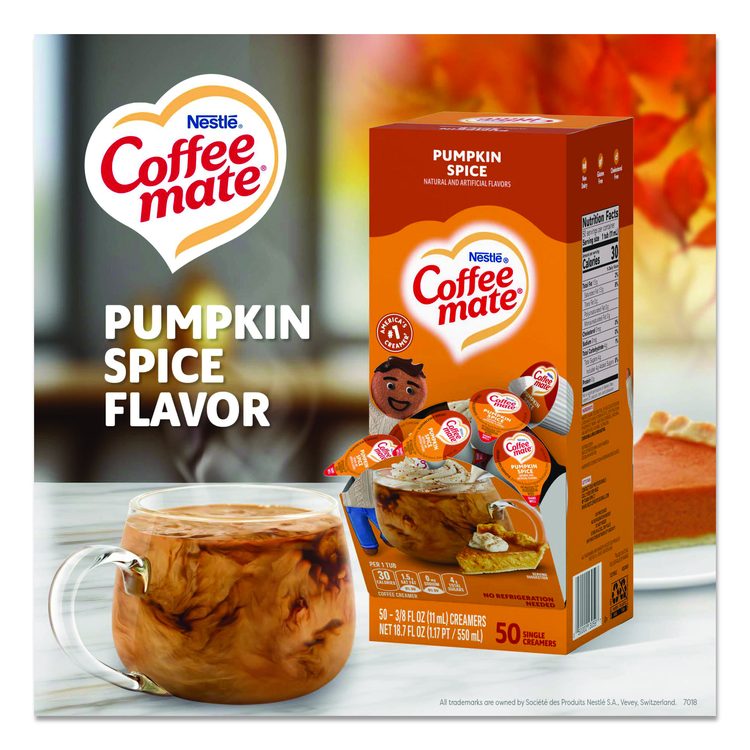 Liquid Coffee Creamer, Pumpkin Spice, 0.38 oz Mini Cups, 50/Box, 4 Boxes/Carton